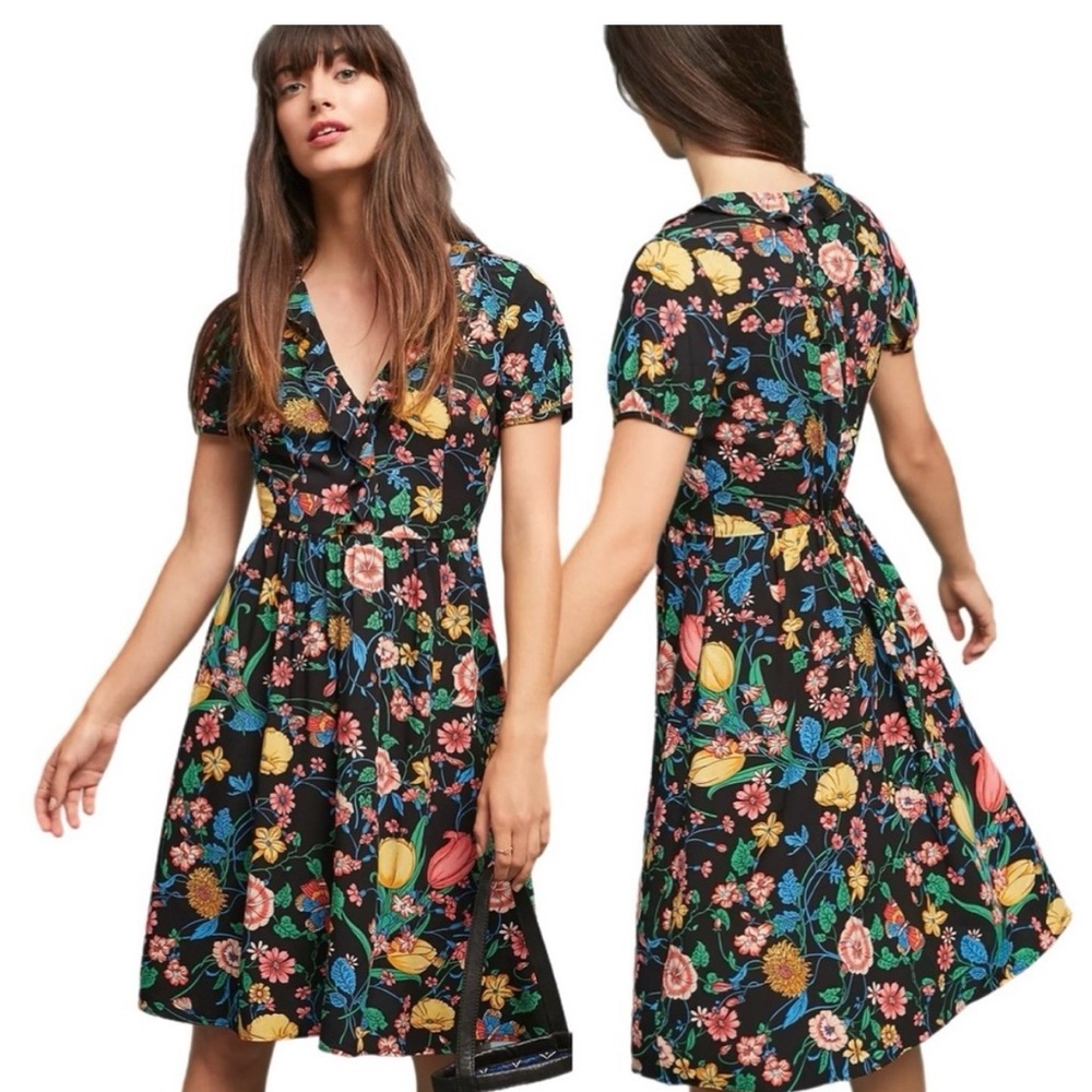 Anthropologie Maeve Whimsical Romantic Feminine Floral Midi Dress Size 0 - Picture 2 of 8